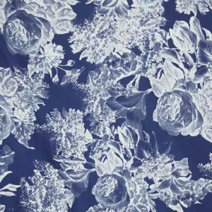 Blue and White Florals Printed Silk Organza Fabric