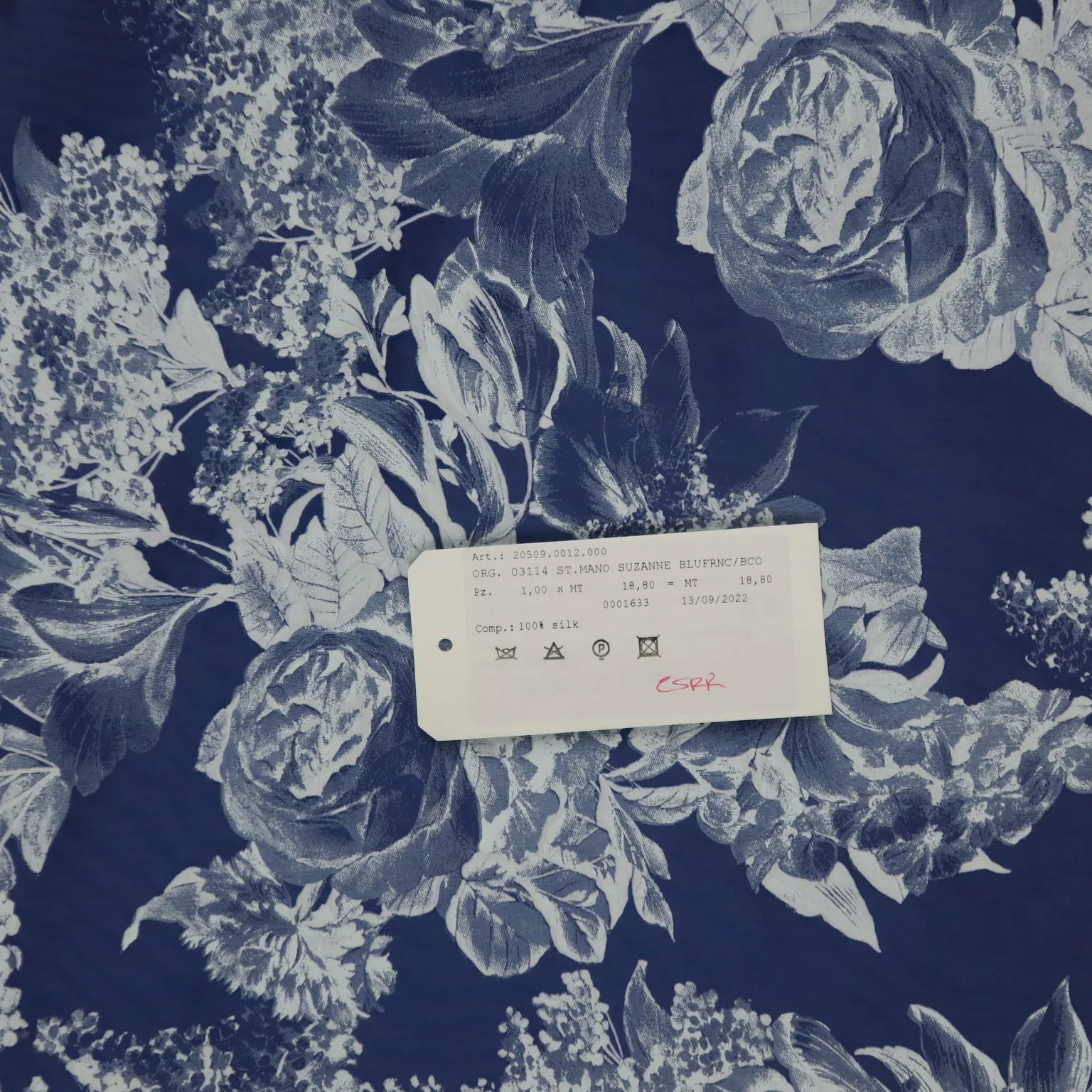 Blue and White Florals Printed Silk Organza Fabric