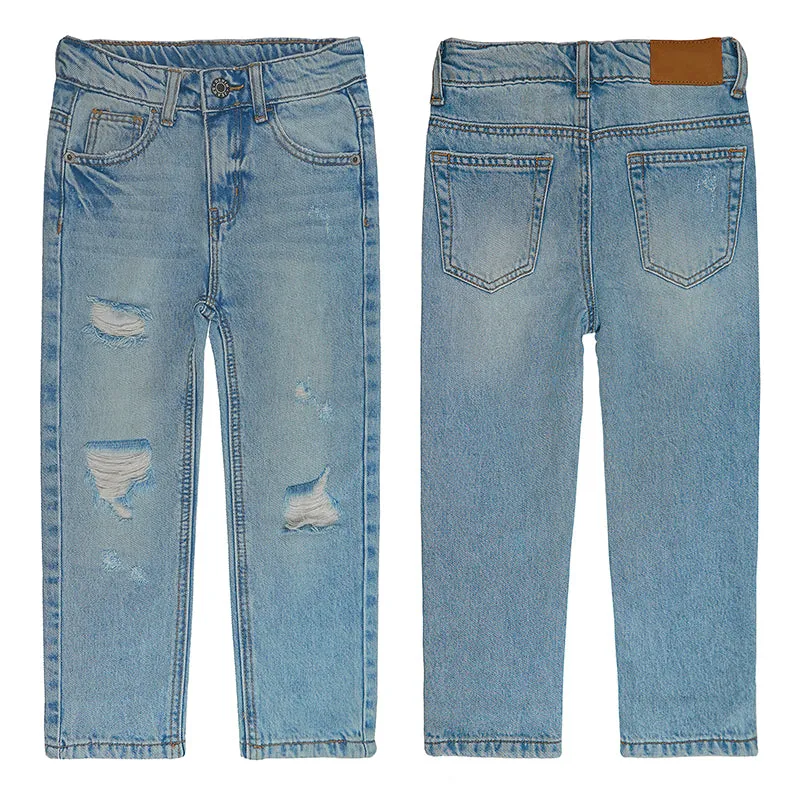 Boy Girl Jeans Little Kid Elastic Band Inside Ripped Denim Pants