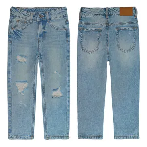 Boy Girl Jeans Little Kid Elastic Band Inside Ripped Denim Pants