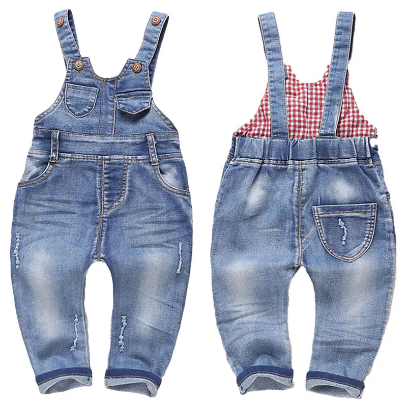 Boys Girls Washed Ripped Soft Denim Overalls