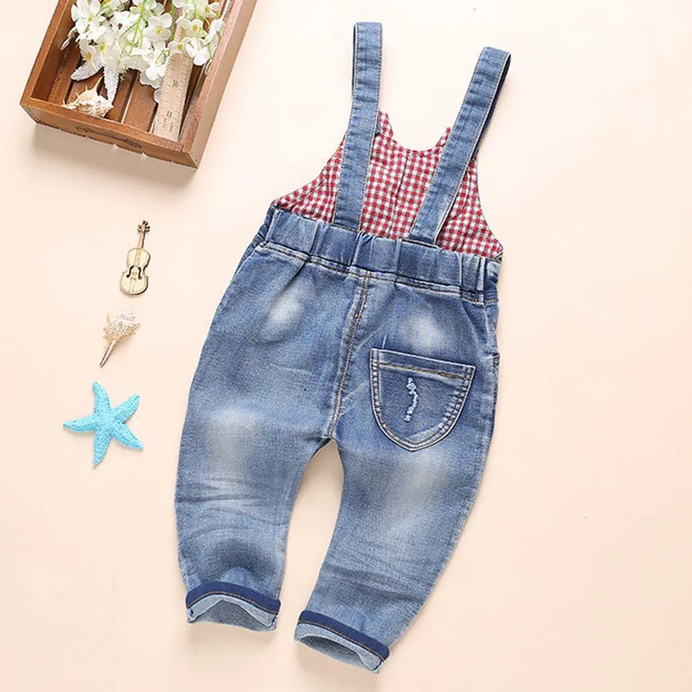 Boys Girls Washed Ripped Soft Denim Overalls