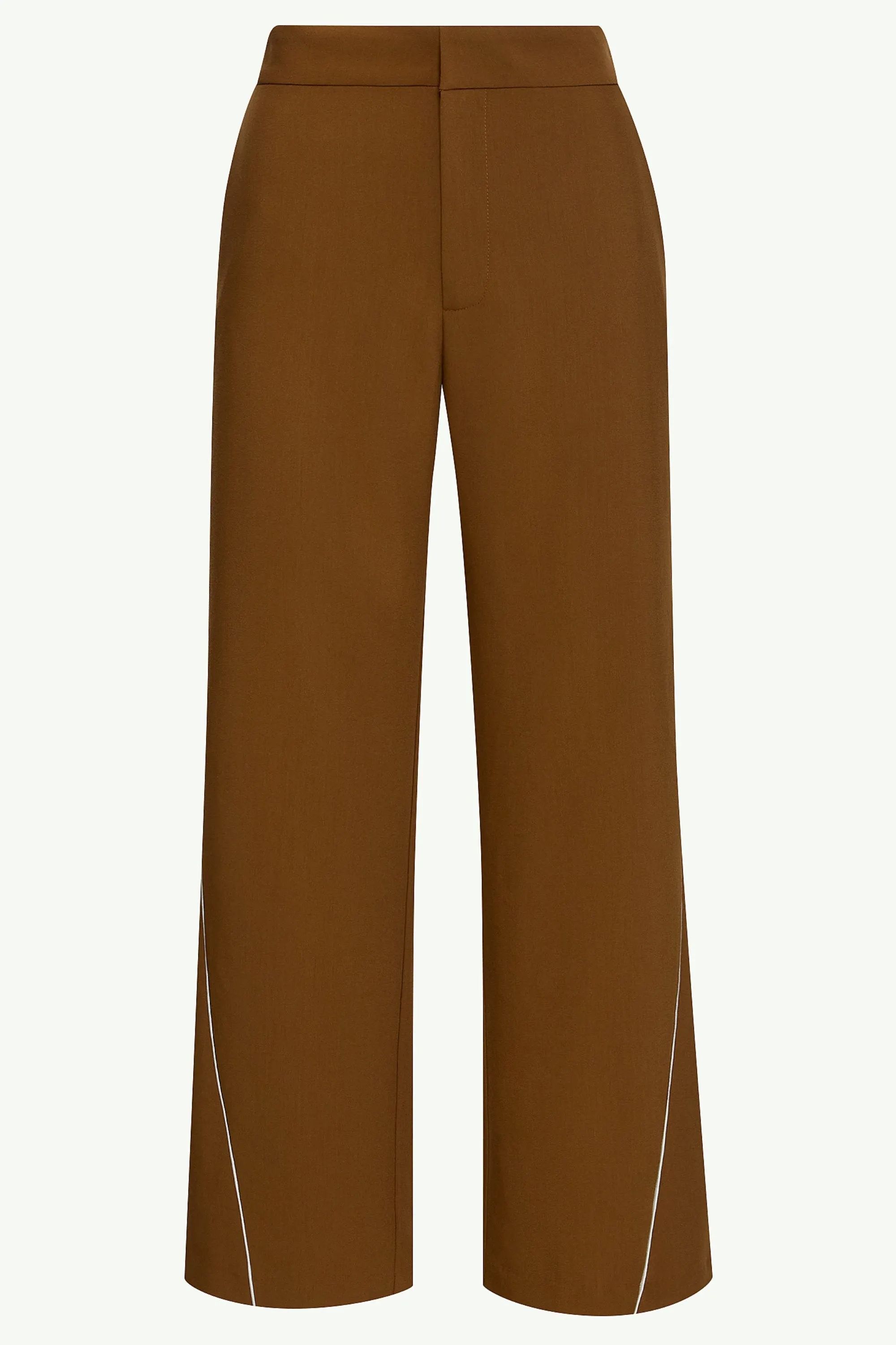 Brown Wide Leg Piping Detail Pants