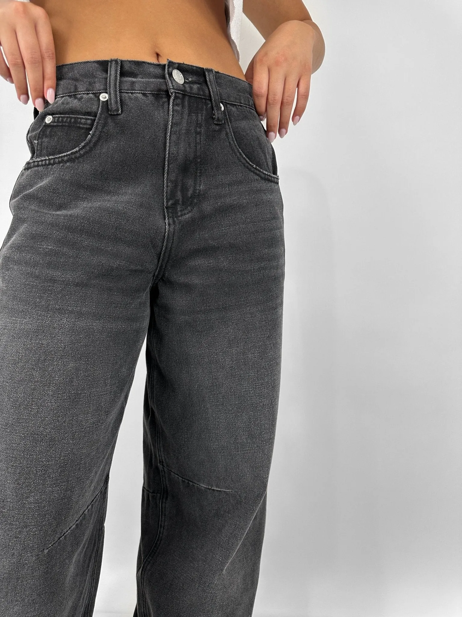 Buckle Back Wide Leg Tapered Jeans