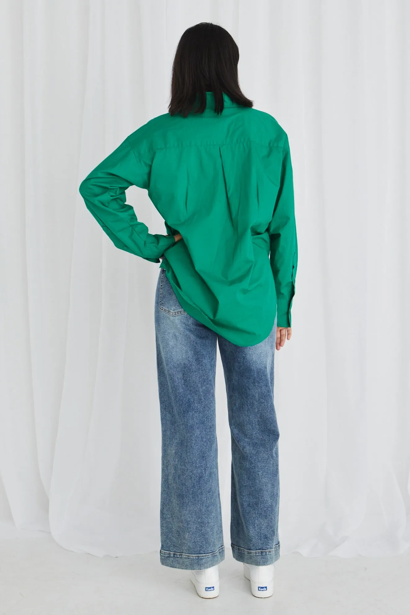 California Palm Green Poplin Oversized Shirt