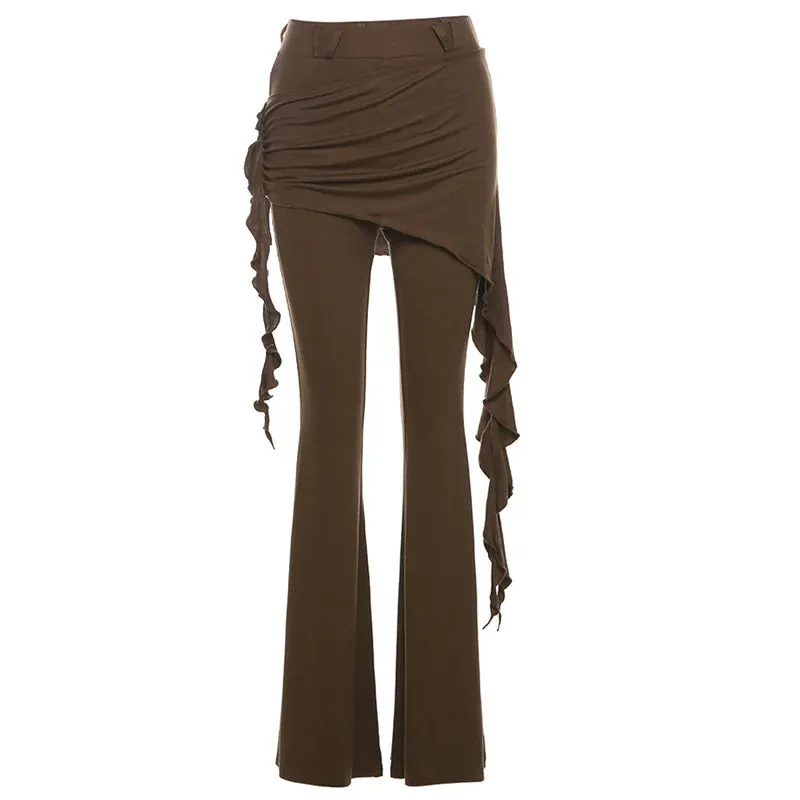 Casual Wide Leg Solid Mid-Waisted Pant