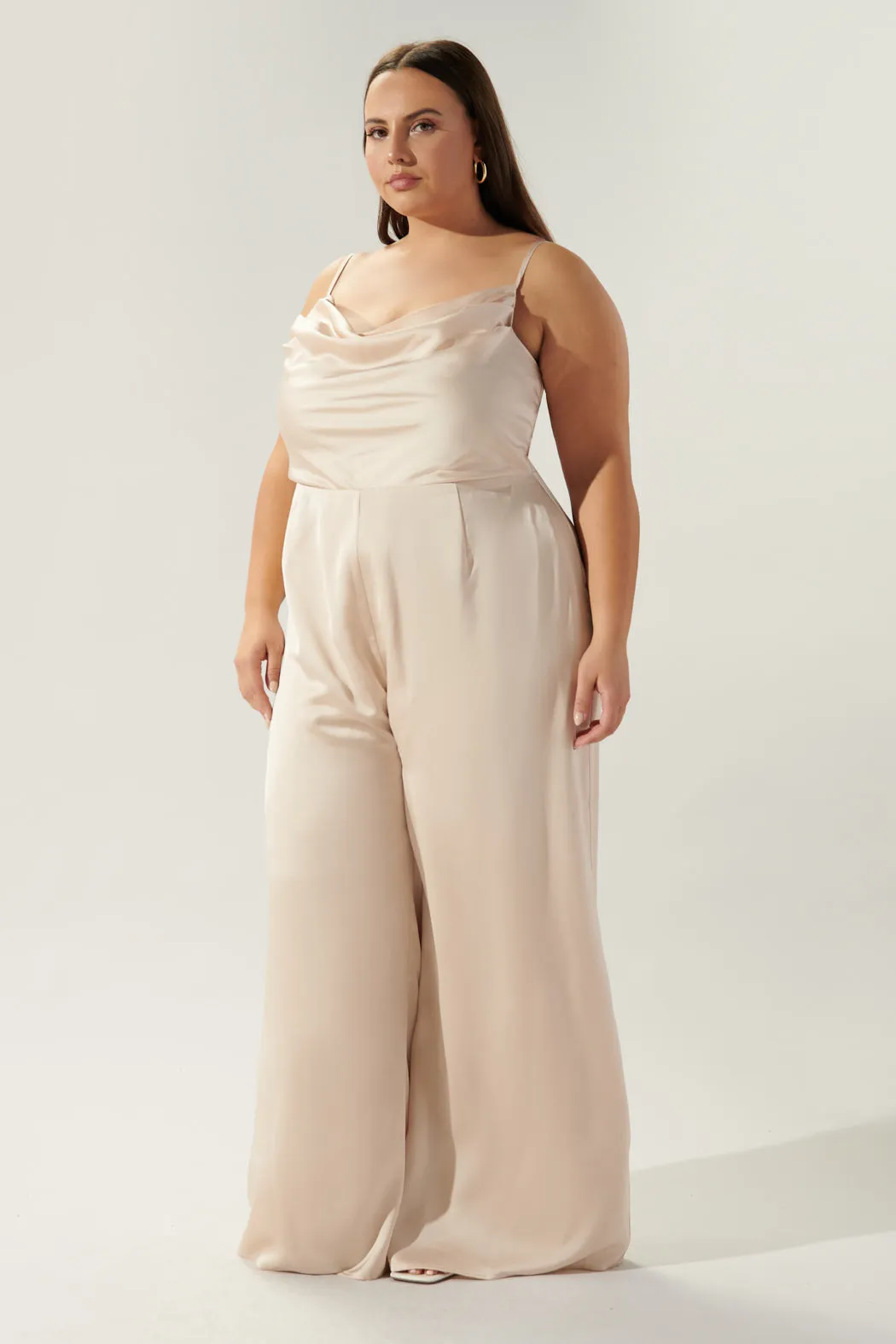 Chateau Satin Cowl Neck Jumpsuit Curve