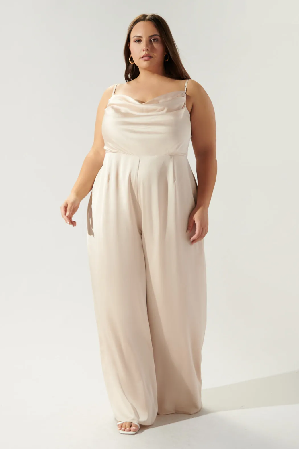 Chateau Satin Cowl Neck Jumpsuit Curve