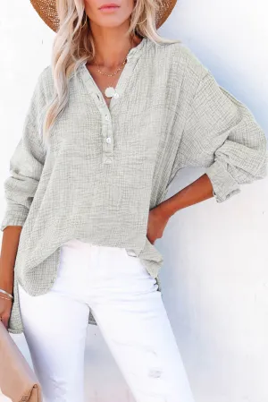 Crinkle Textured Loose Henley Top