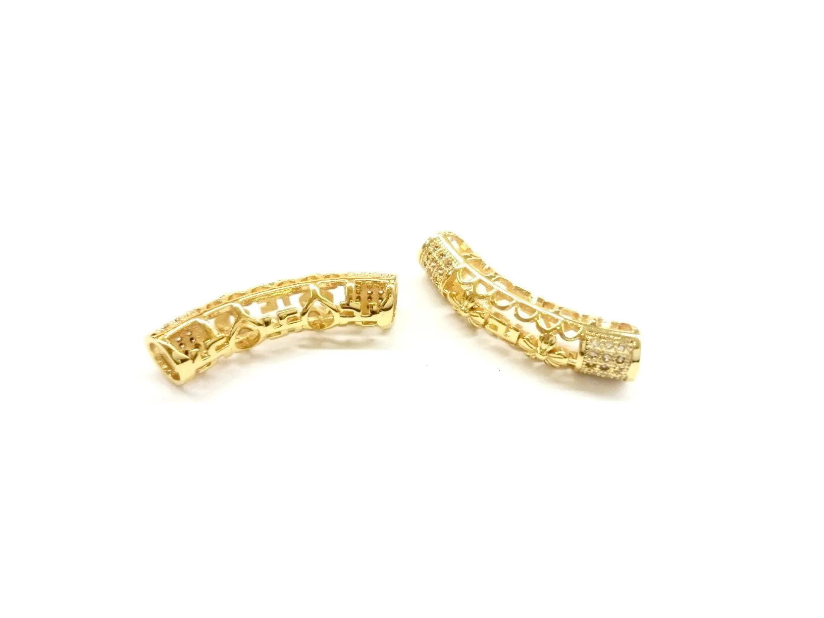 Cubic Zirconia Brass Bugle, 7x30mm Curved Bugle, 1 Pc | | 方晶鋯石銅彎管, 7x30mm彎管, 1個