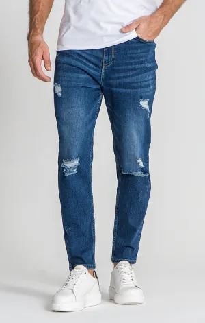 Dark Blue Ripped Carrot Leg Jeans