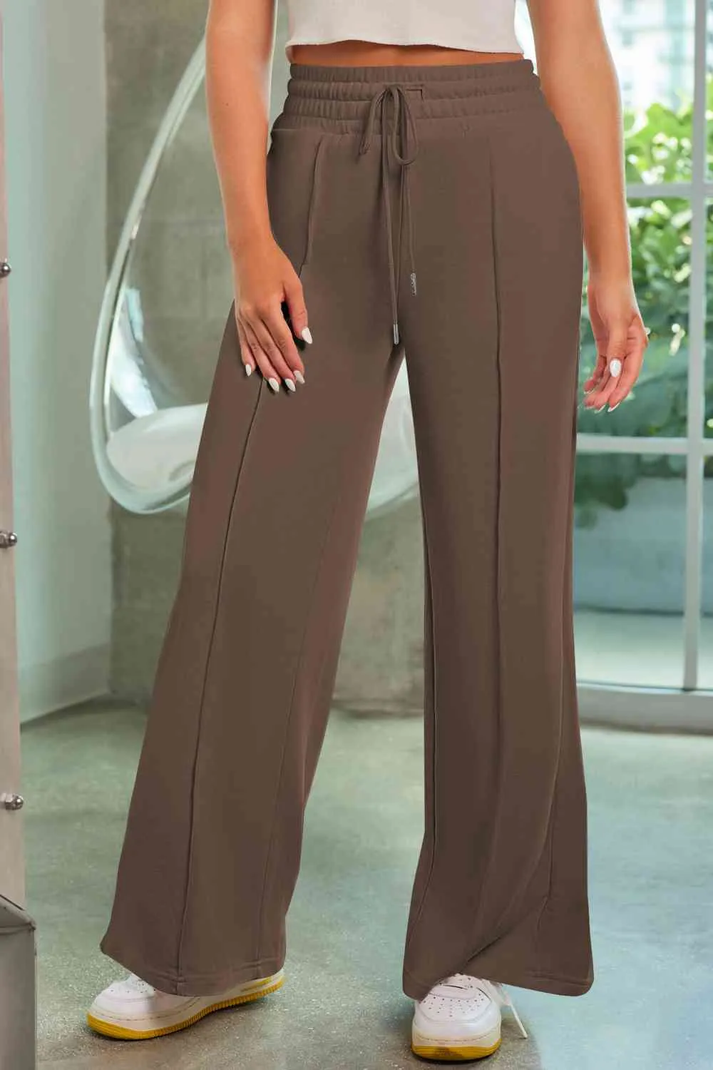 Drawstring Wide Leg Pants with Pockets