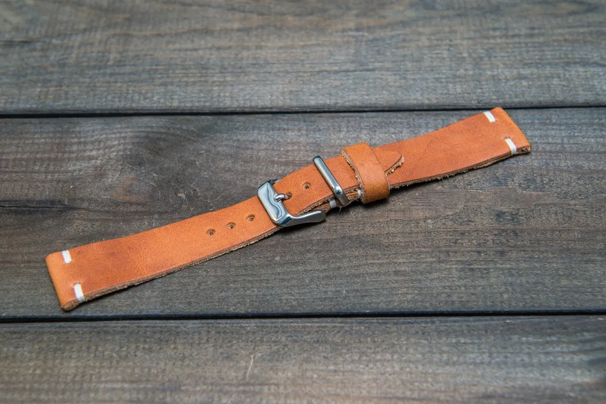 English Tan leather watch band, handmade in Finland. Tapered size: 26/22mm, 25/22 mm, 24/20mm, 23/20 mm, 22/18 mm, 21/18 mm, 20/16 mm, 19/16 mm