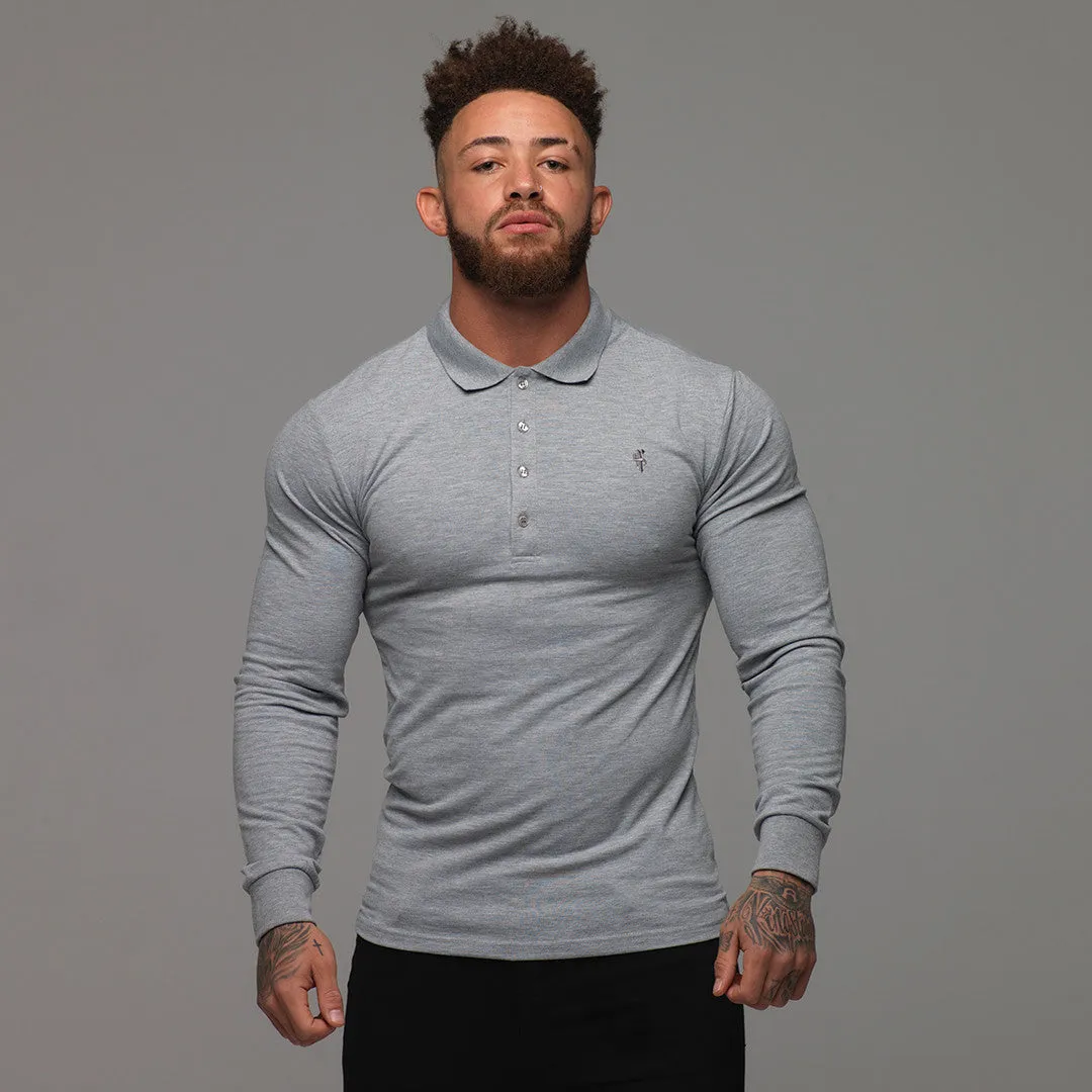 Father Sons Classic Grey Long Sleeve Polo Shirt FSH040