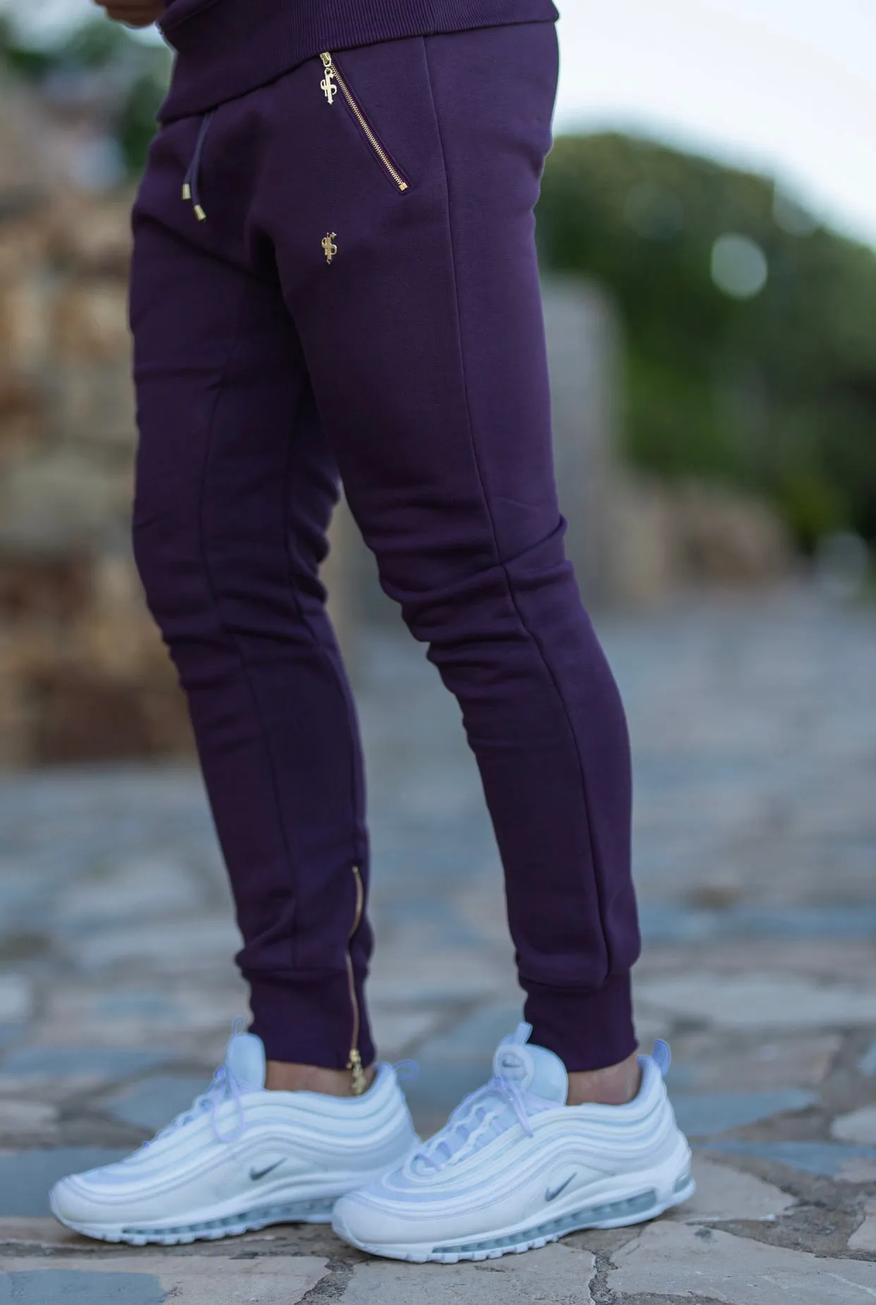 Father Sons Plum / Purple & Gold Tapered Sweat Pants with Ankle Zip Detail - FSH486