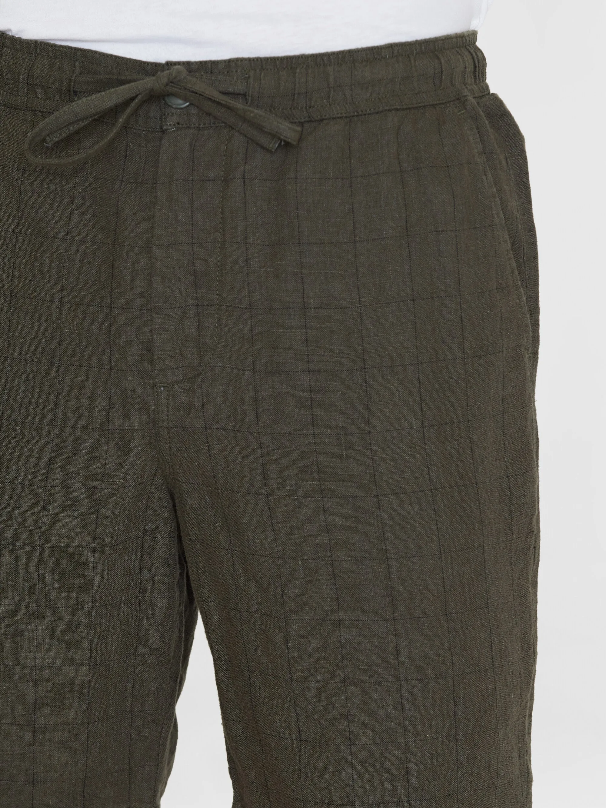 FIG loose checked linen shorts - GOTS/Vegan - Burned Olive