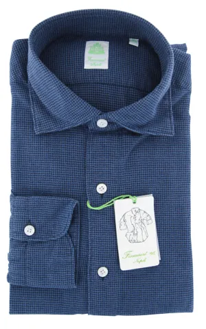 Finamore Napoli Blue Flannel Shirt - Extra Slim