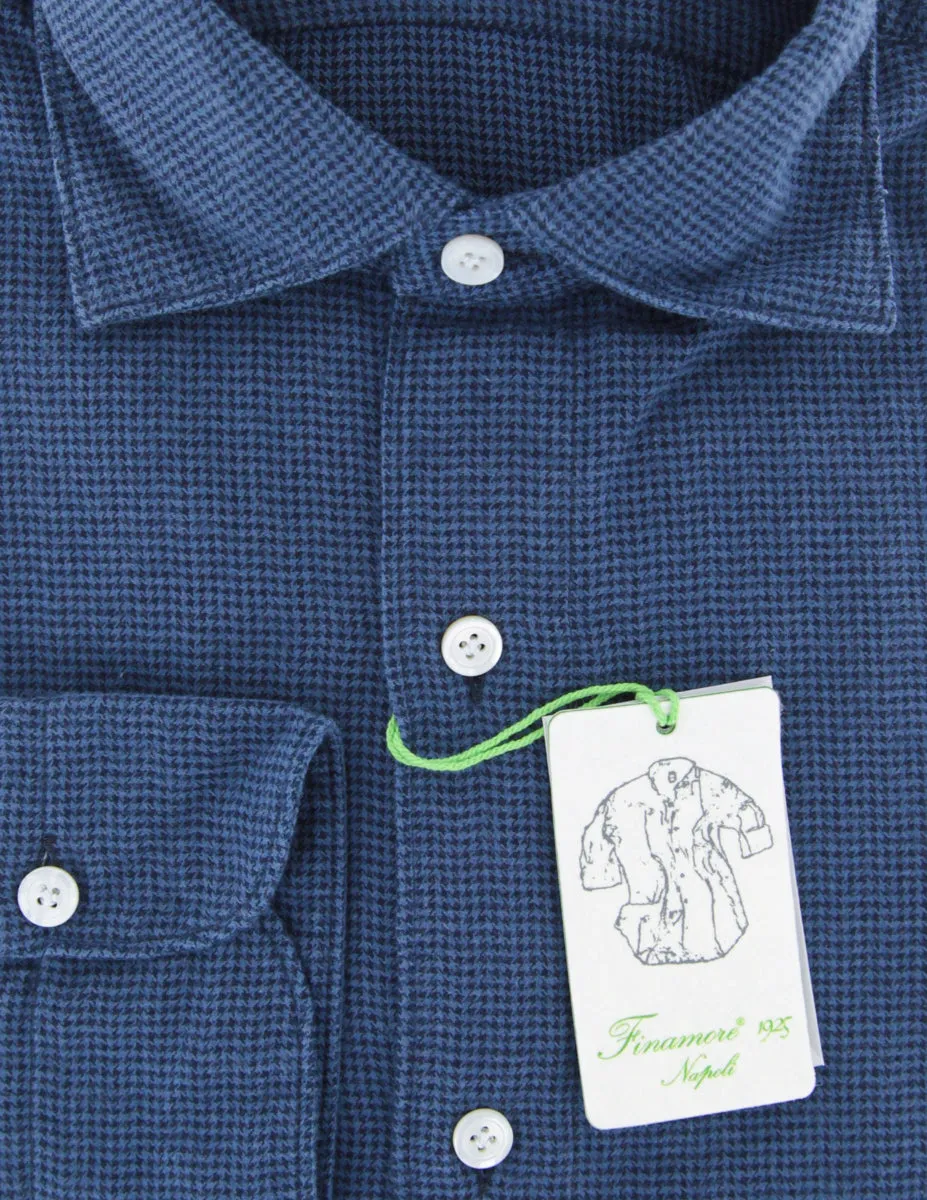 Finamore Napoli Blue Flannel Shirt - Extra Slim