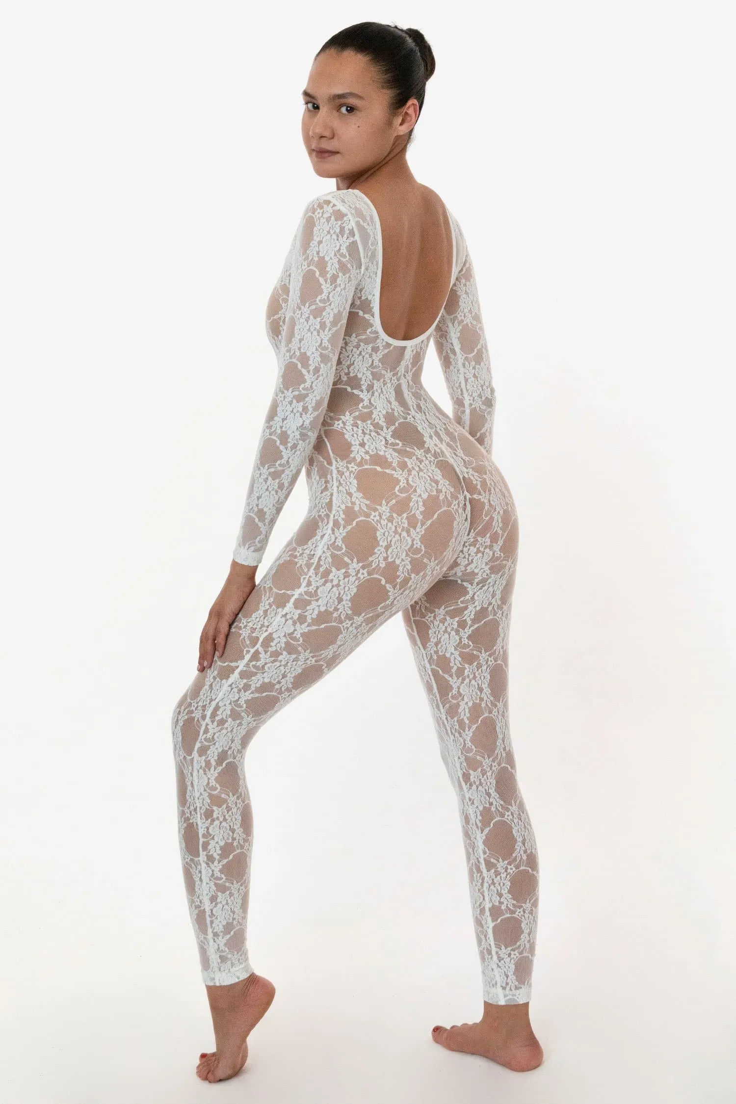 FNS028 - Floral Lace Long Sleeve Scoop Unitard