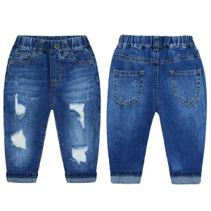 Girl Boy Jeans,Little Kid Elastic Band Inside Ripped Denim Pants