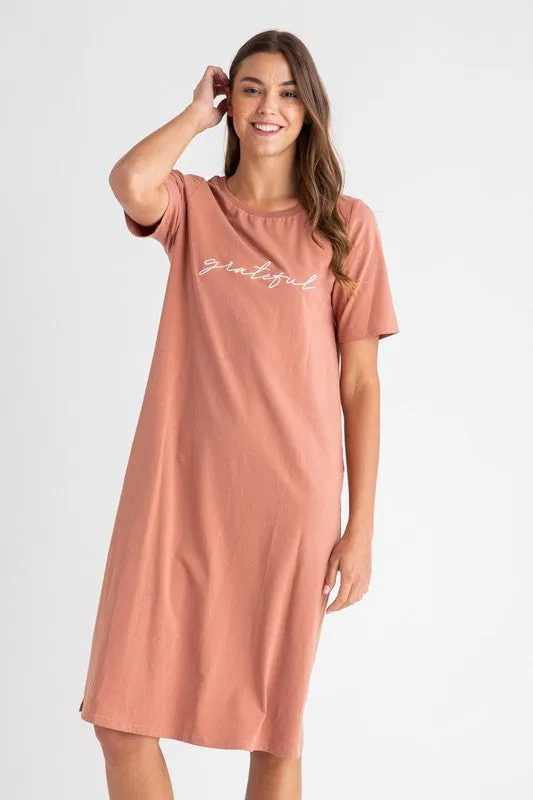 Grateful Tee Dress in Rust