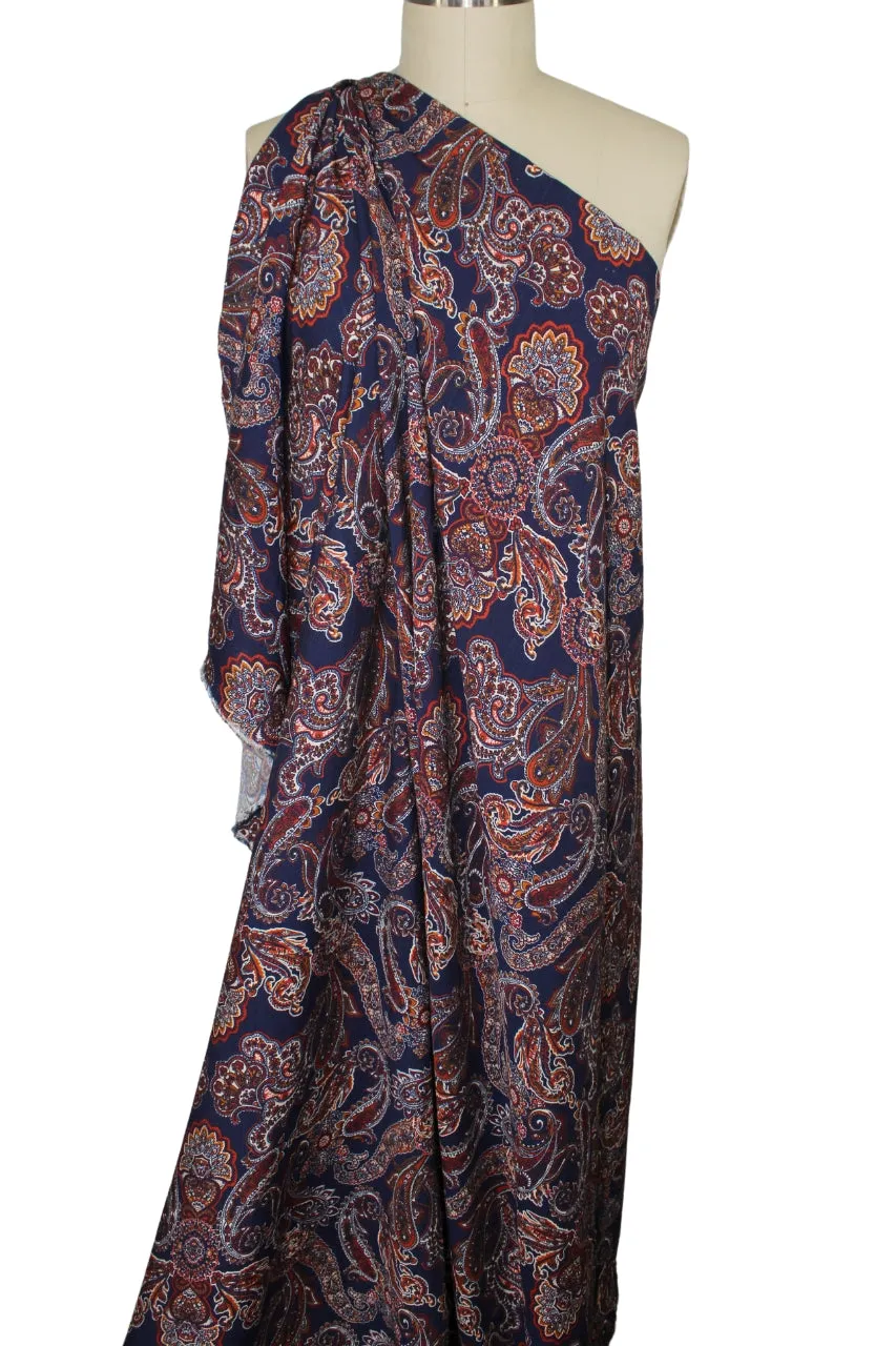 Italian Paisley Rayon Challis - Autumn Tones on Navy