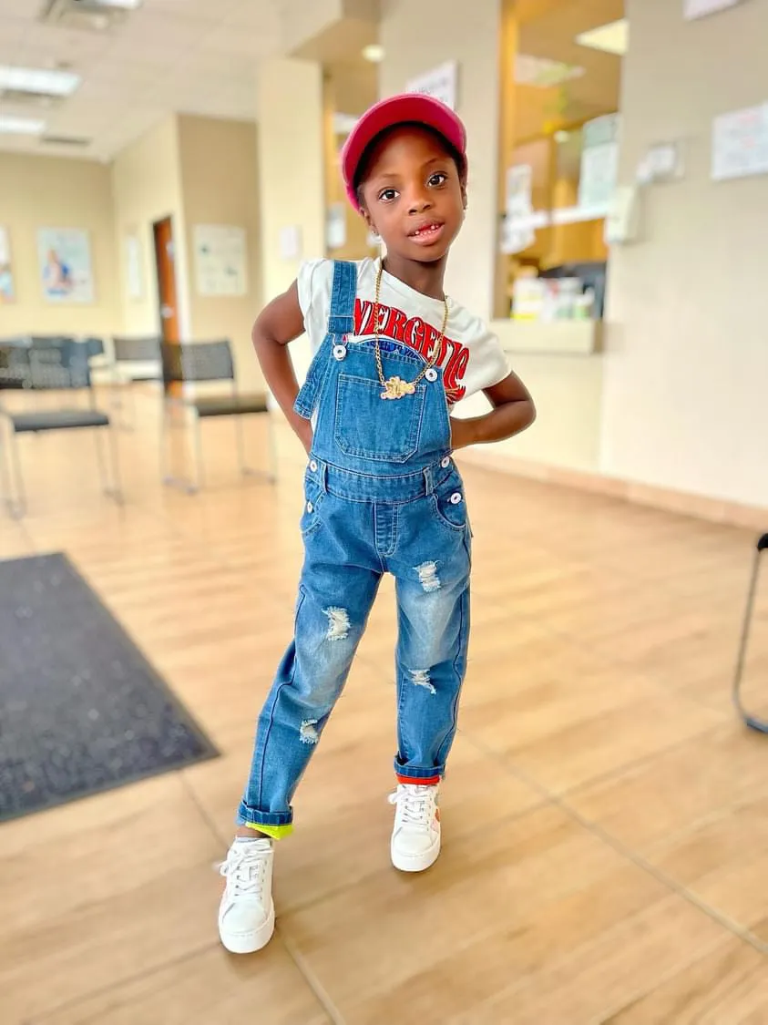 Kids Denim Overalls Colored Ripped Rompers