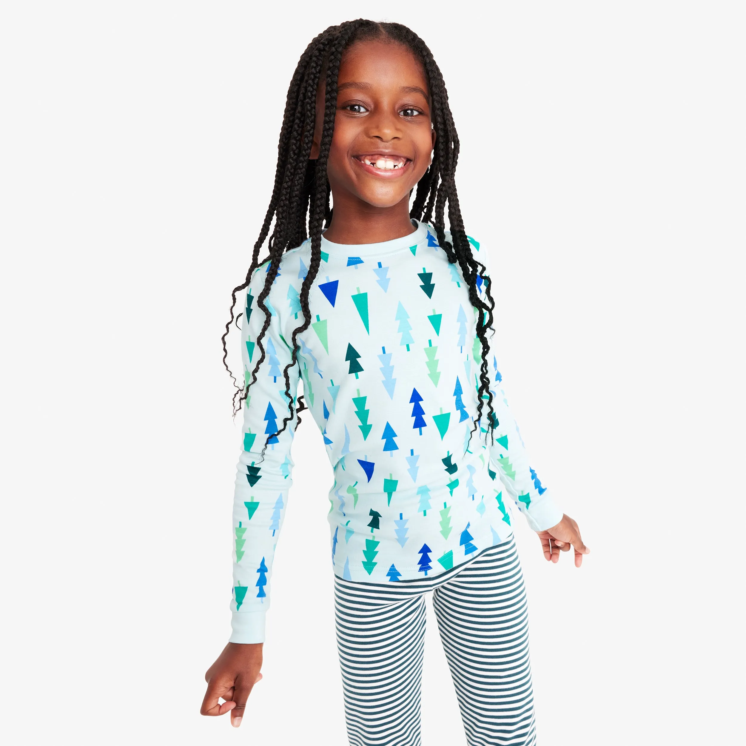 Kids organic long sleeve PJ top in frosty trees