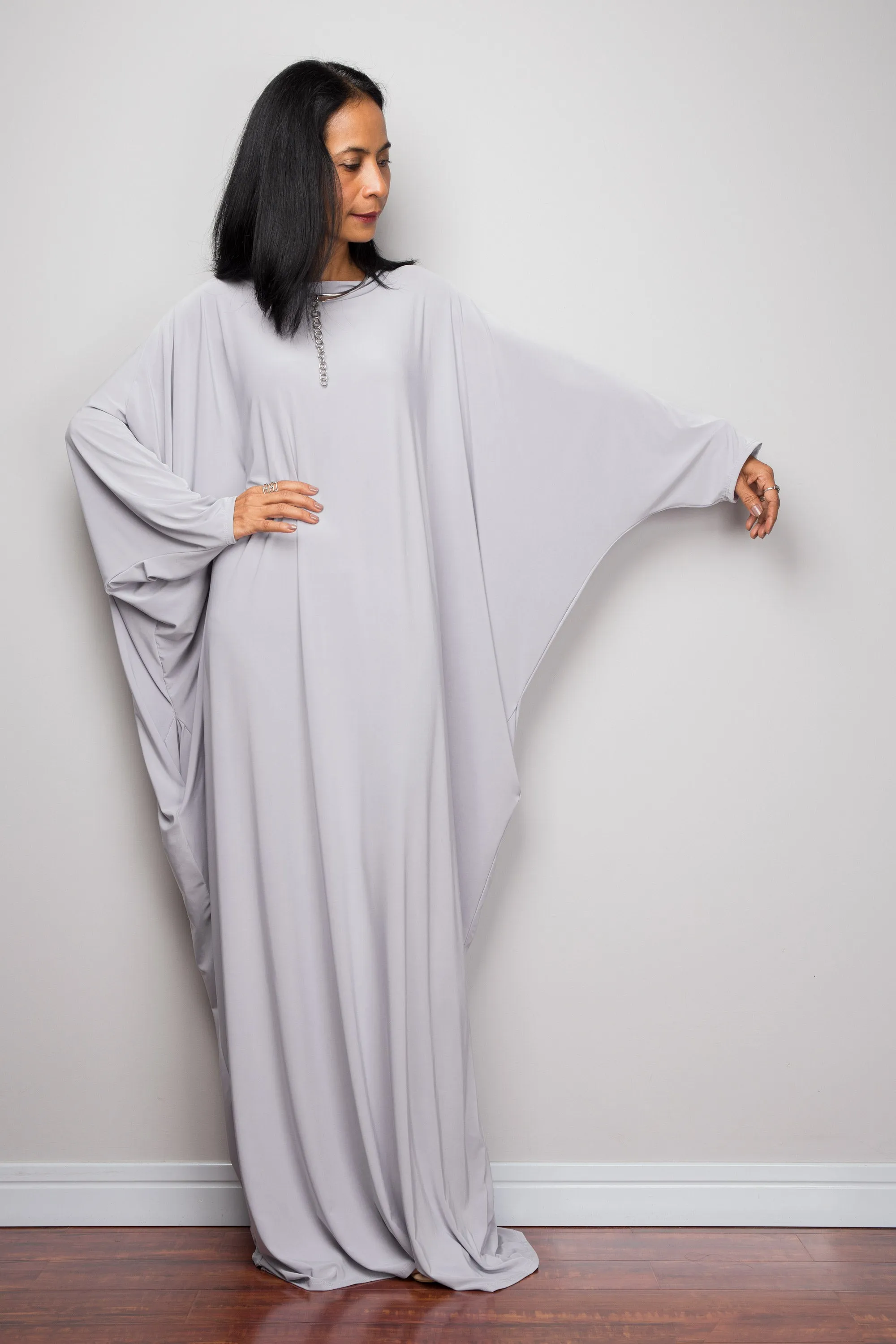 Light Grey Modest Kaftan Dress