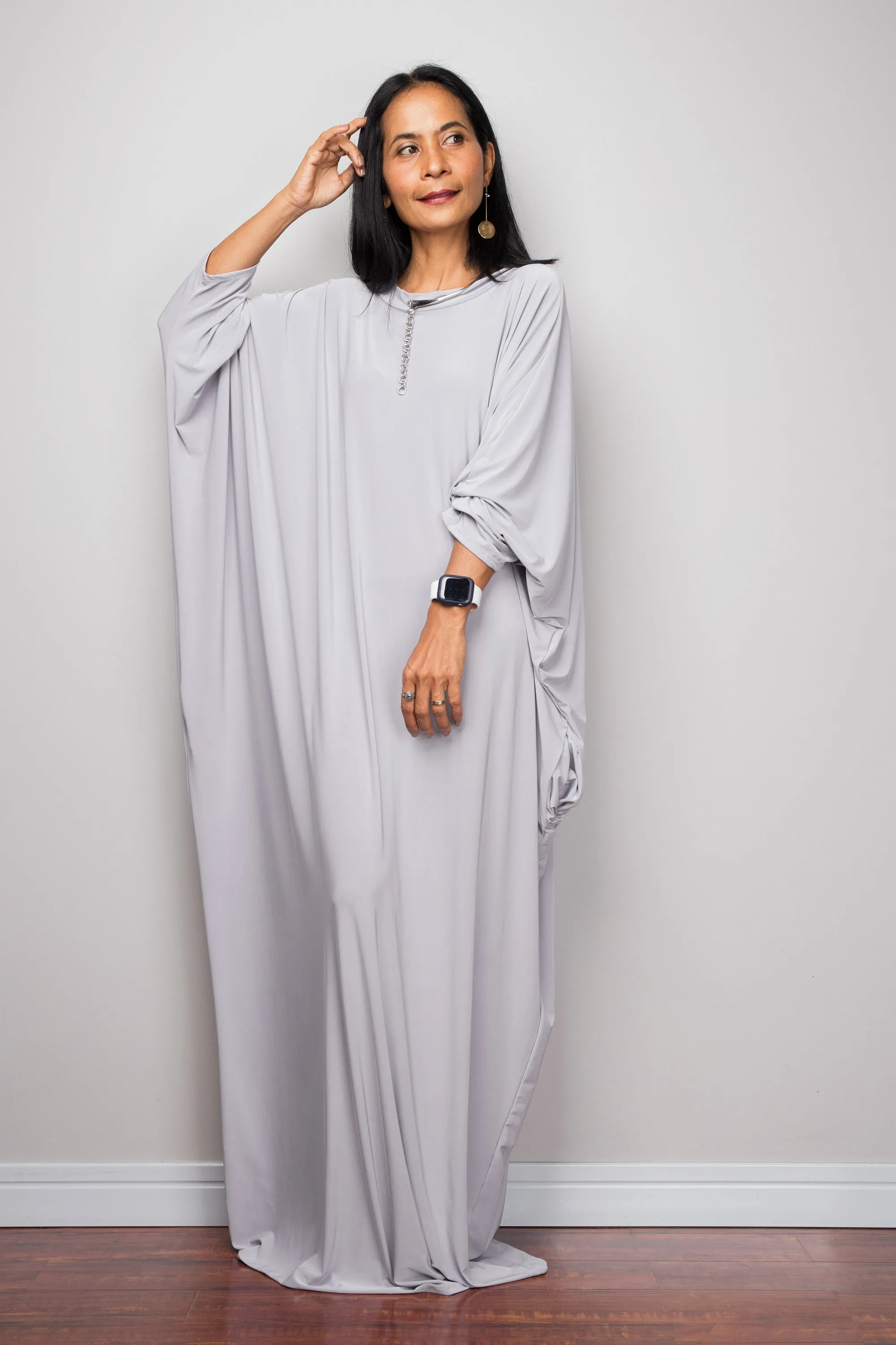 Light Grey Modest Kaftan Dress