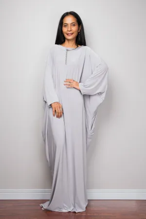 Light Grey Modest Kaftan Dress