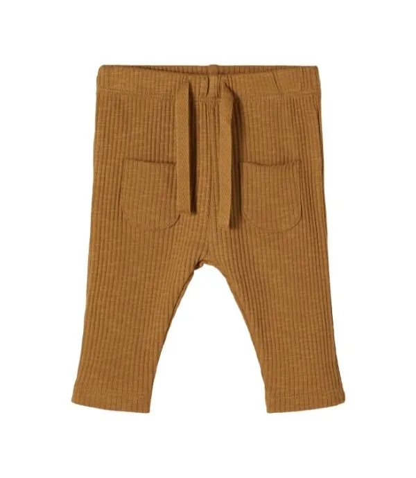 Lil' Atelier Organic Cotton Rib Loose Pants RAJO, Golden Brown