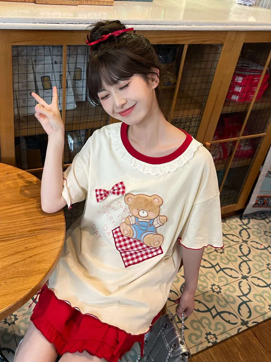 Little Bear Doll Round Neck Loose Tee