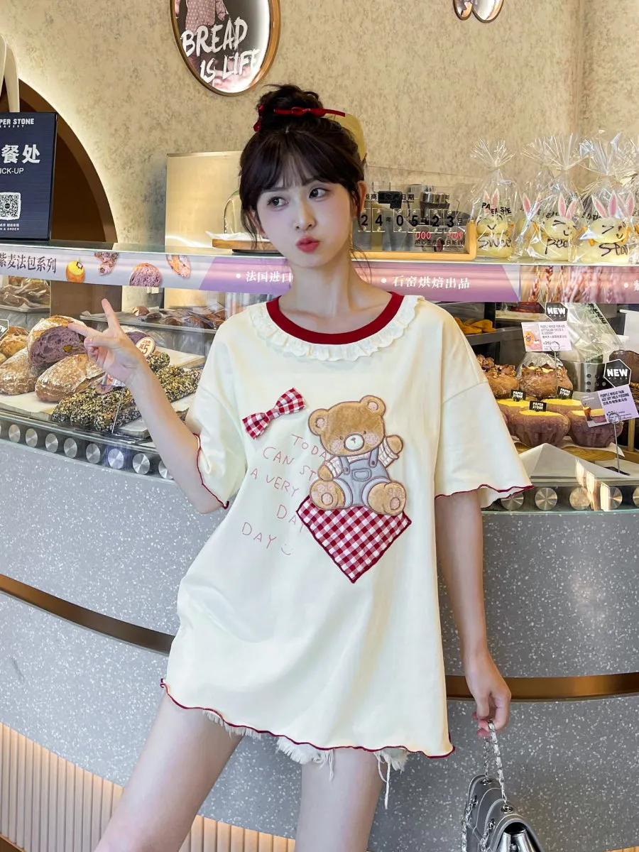 Little Bear Doll Round Neck Loose Tee