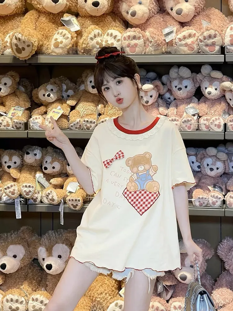 Little Bear Doll Round Neck Loose Tee