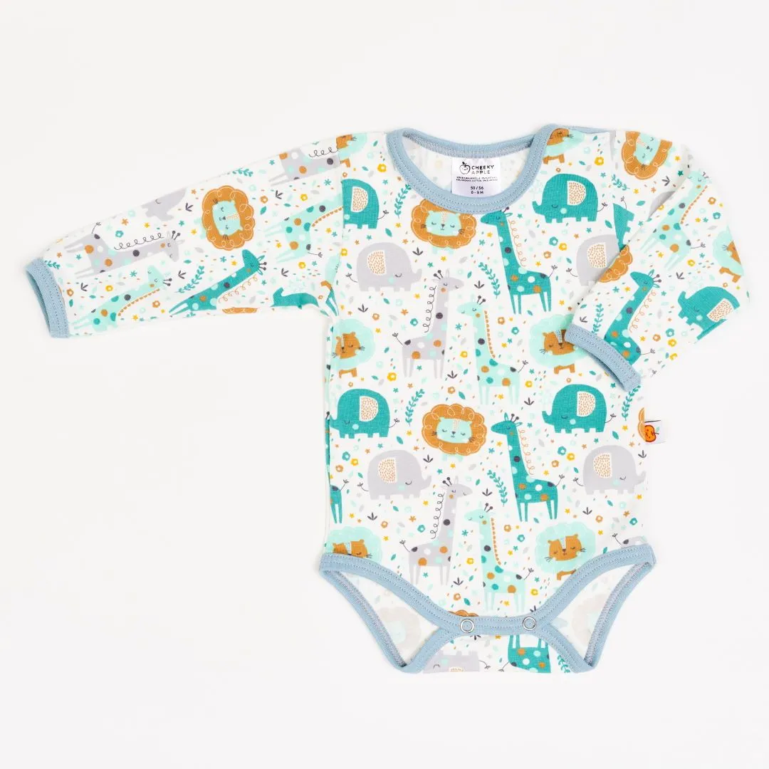 Long-sleeve baby body "Mini Jungle/Frost"