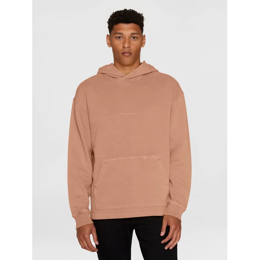 Loose fit hood sweat with logo chest print - GOTS/Vegan - Chocolate Malt