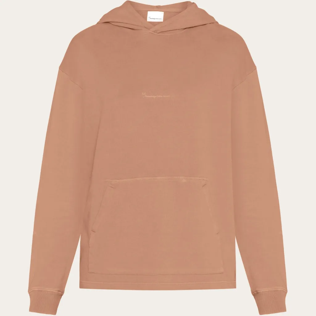 Loose fit hood sweat with logo chest print - GOTS/Vegan - Chocolate Malt