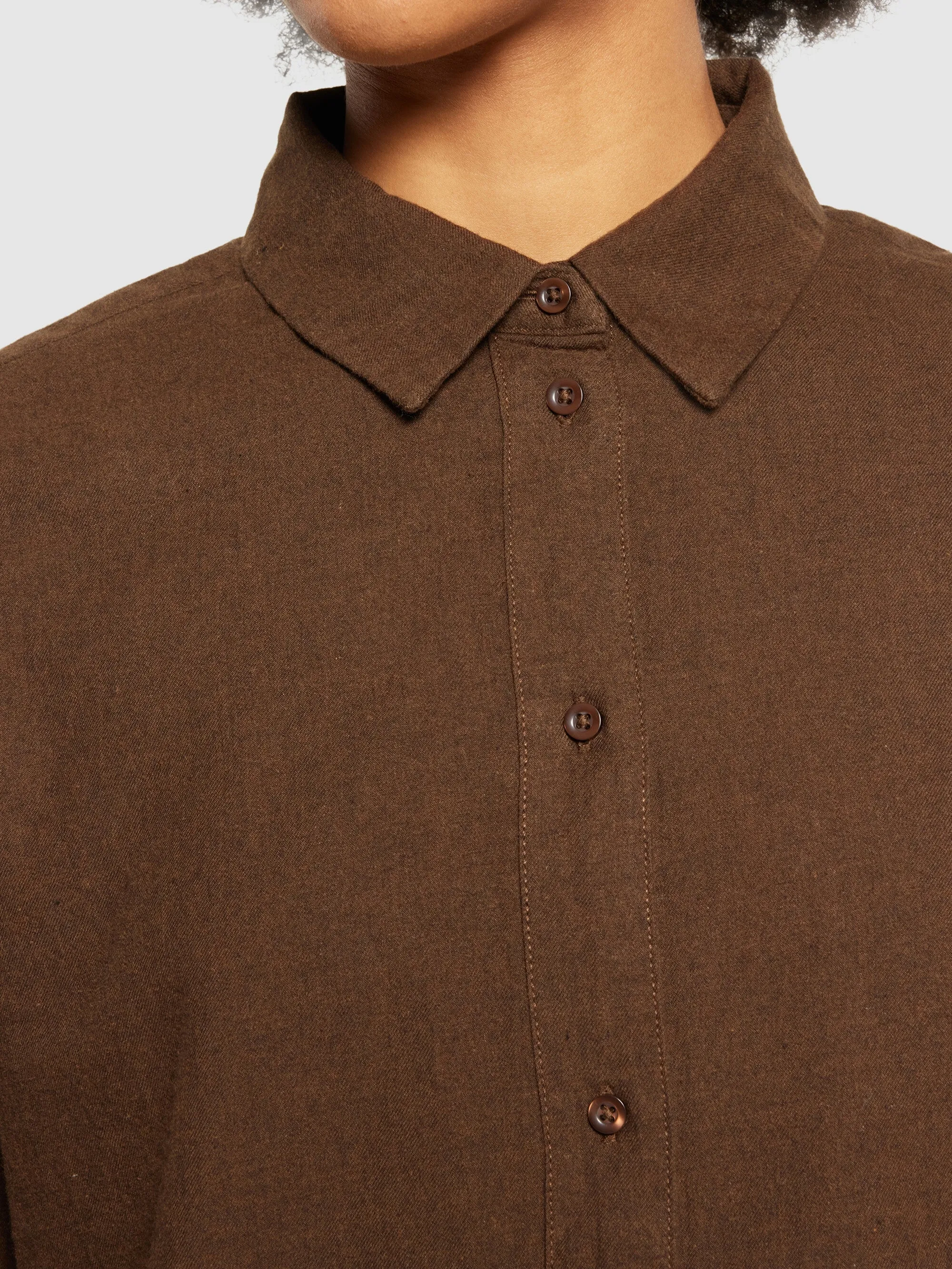 Loose flannel long sleeved shirt - Demitasse (brown)