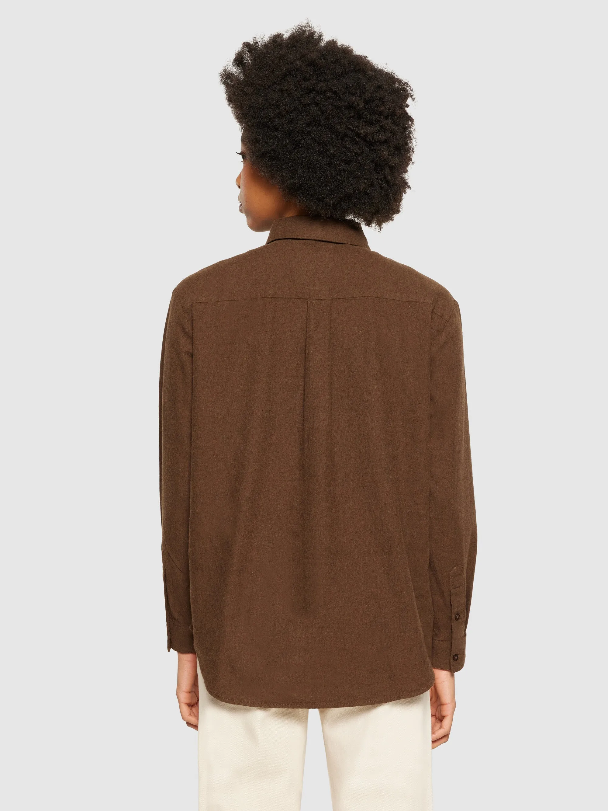 Loose flannel long sleeved shirt - Demitasse (brown)