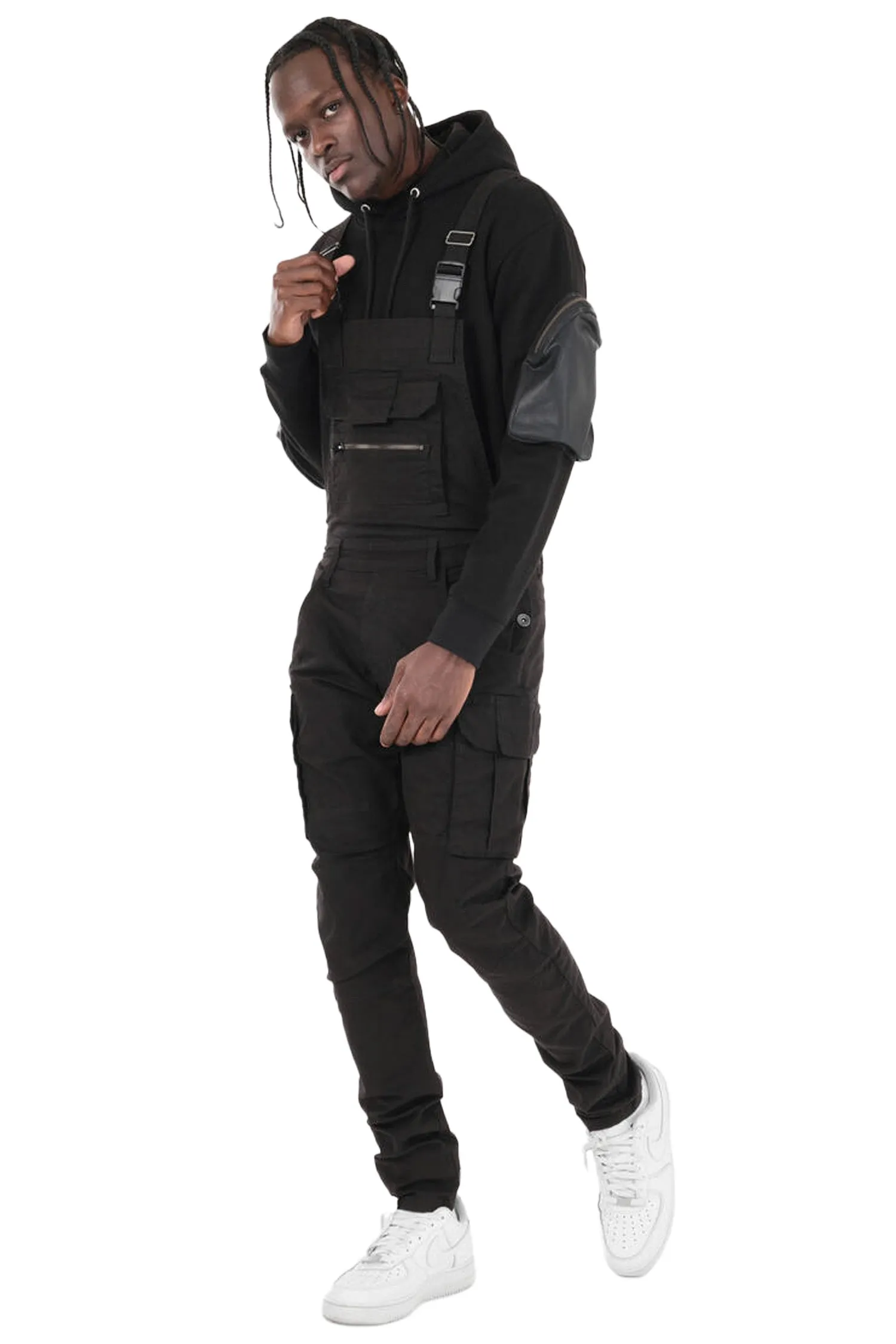 Men's Side Button Opening Cargo Pockets Overalls