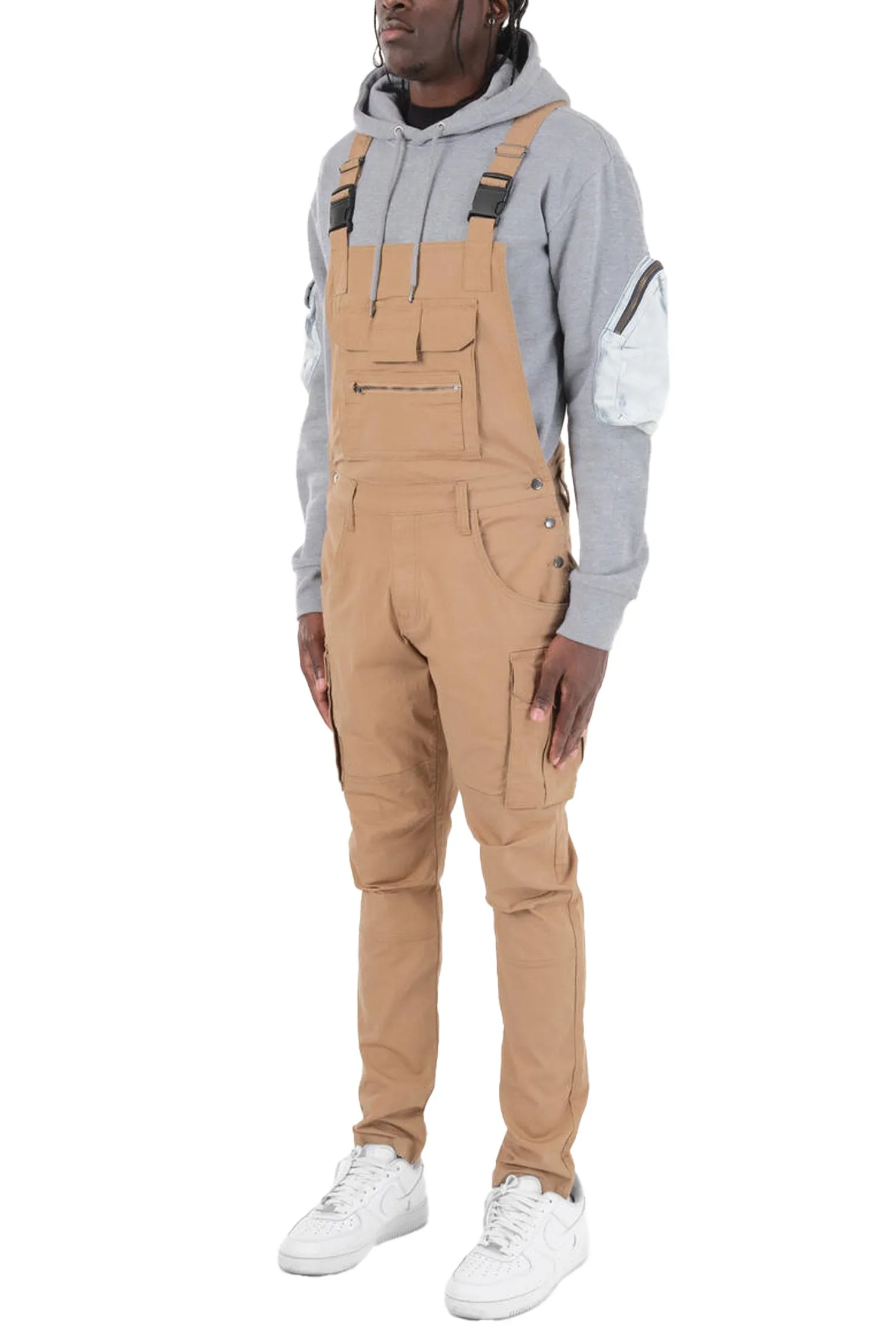 Men's Side Button Opening Cargo Pockets Overalls