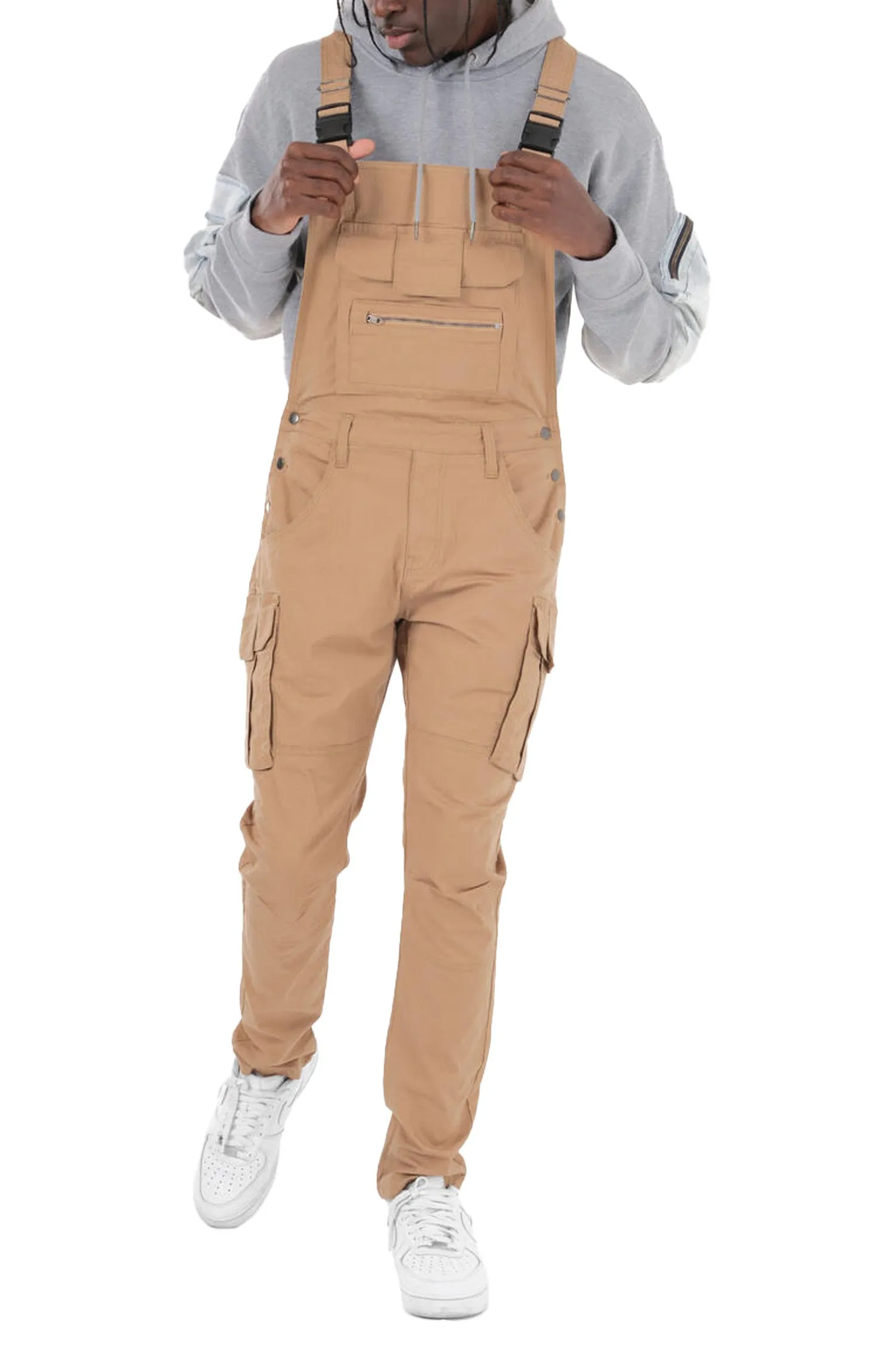 Men's Side Button Opening Cargo Pockets Overalls