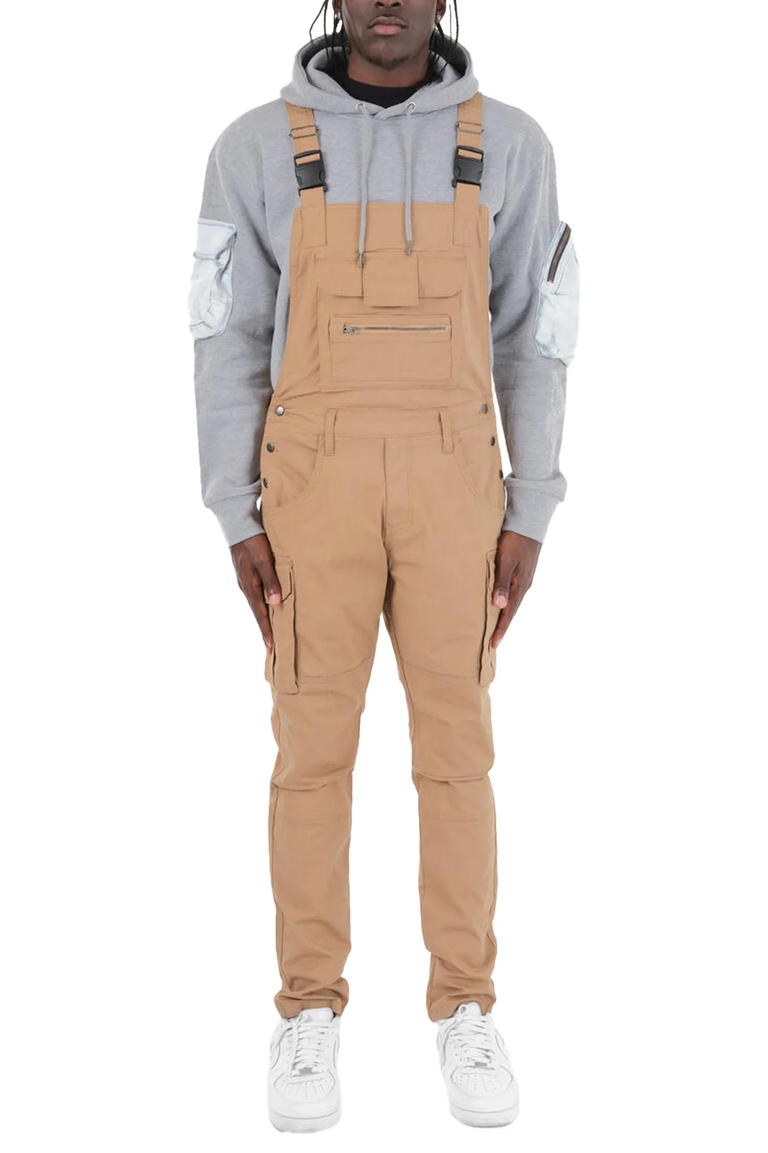 Men's Side Button Opening Cargo Pockets Overalls