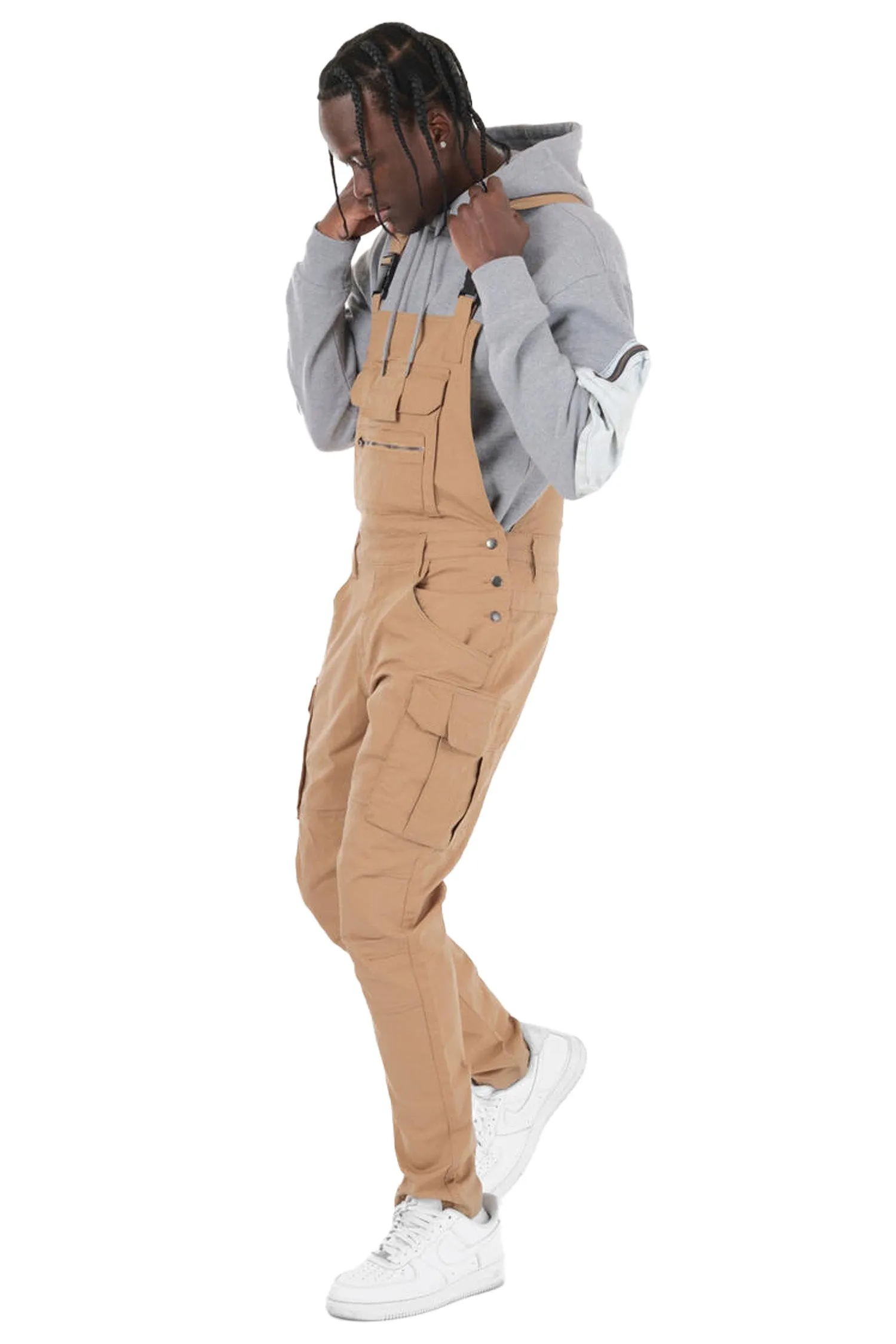 Men's Side Button Opening Cargo Pockets Overalls