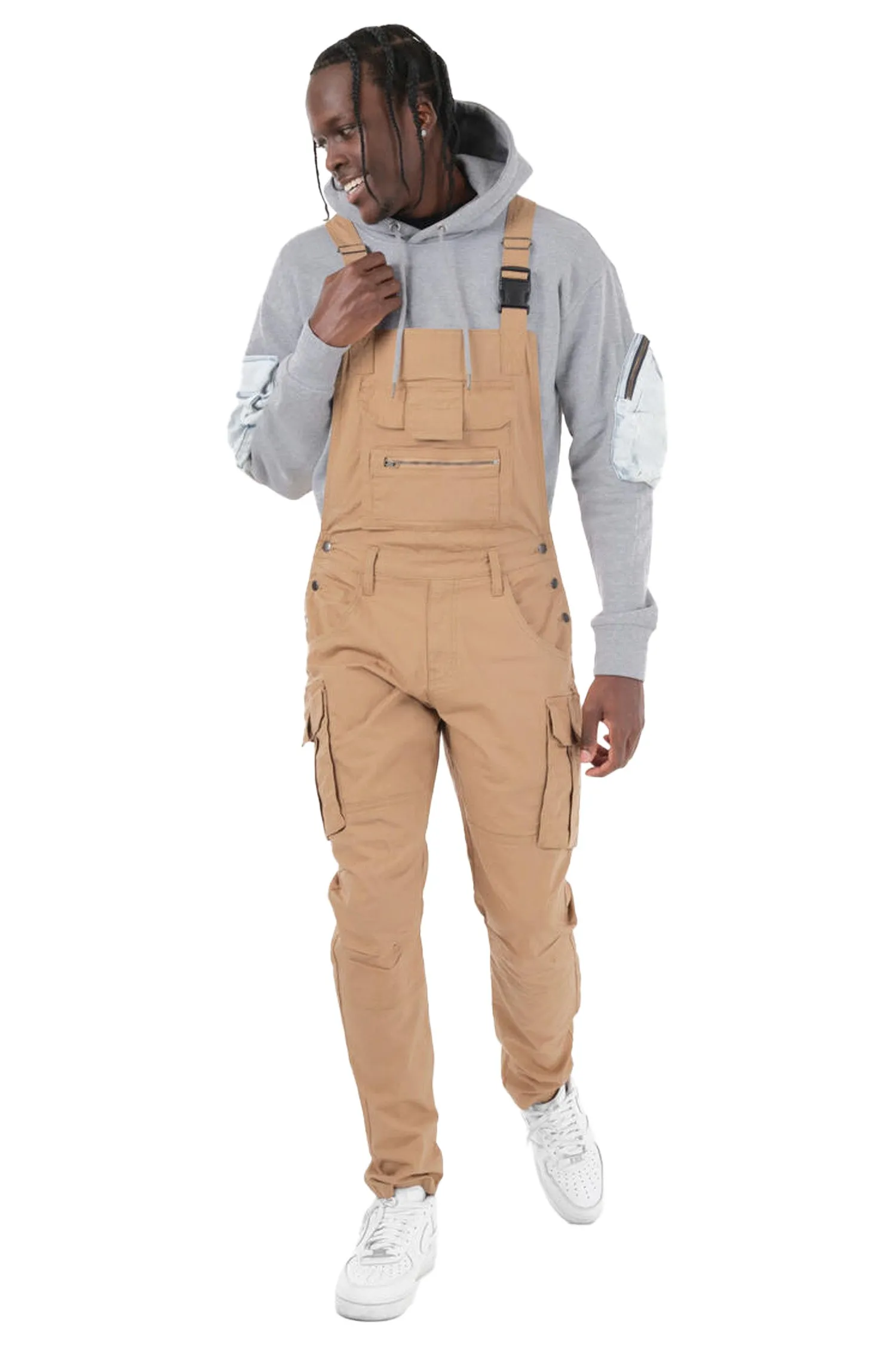 Men's Side Button Opening Cargo Pockets Overalls