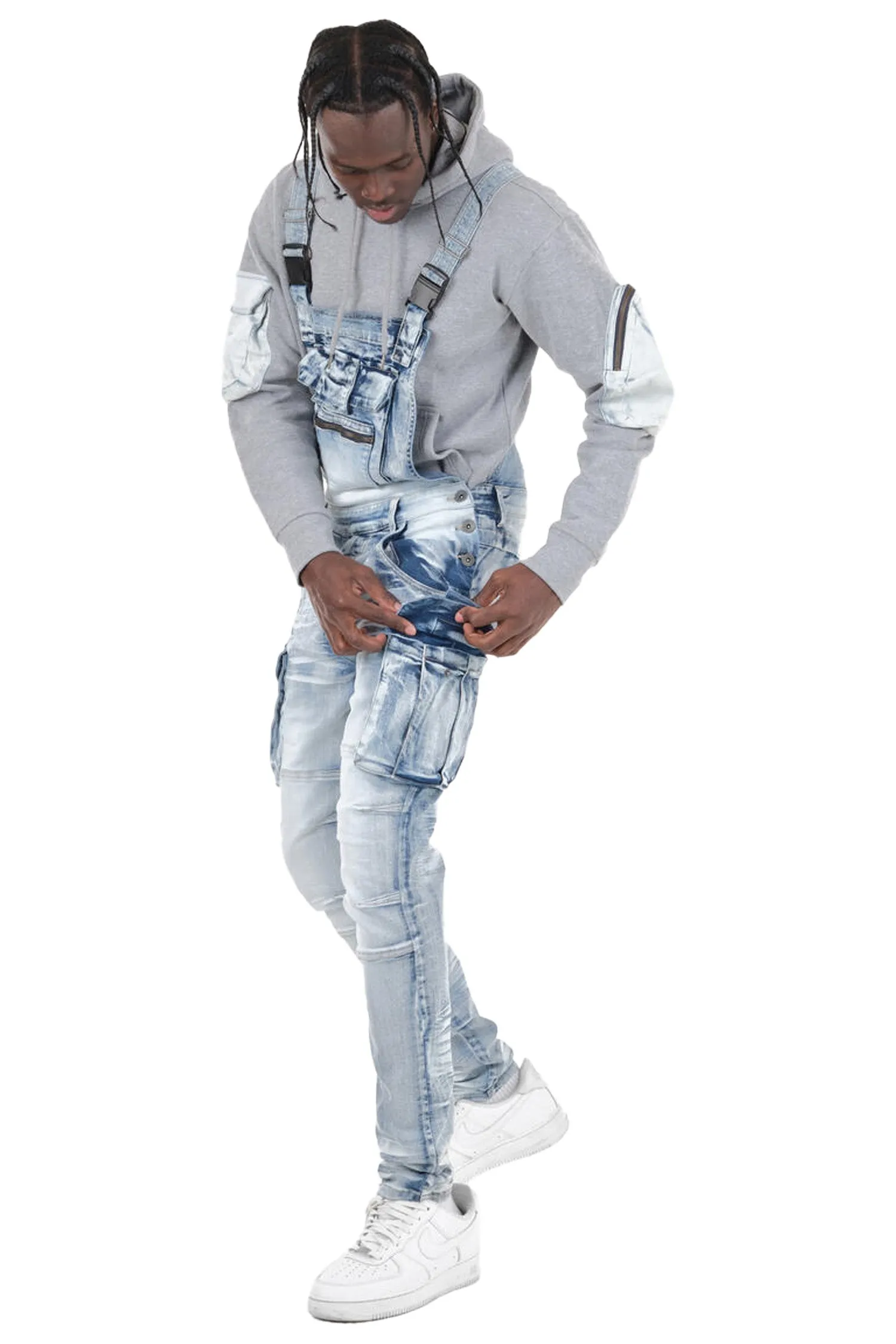 Men's Side Button Opening Cargo Pockets Overalls