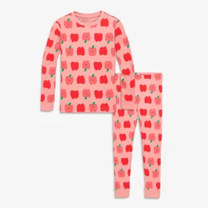 Organic long sleeve PJ set in apple orchard