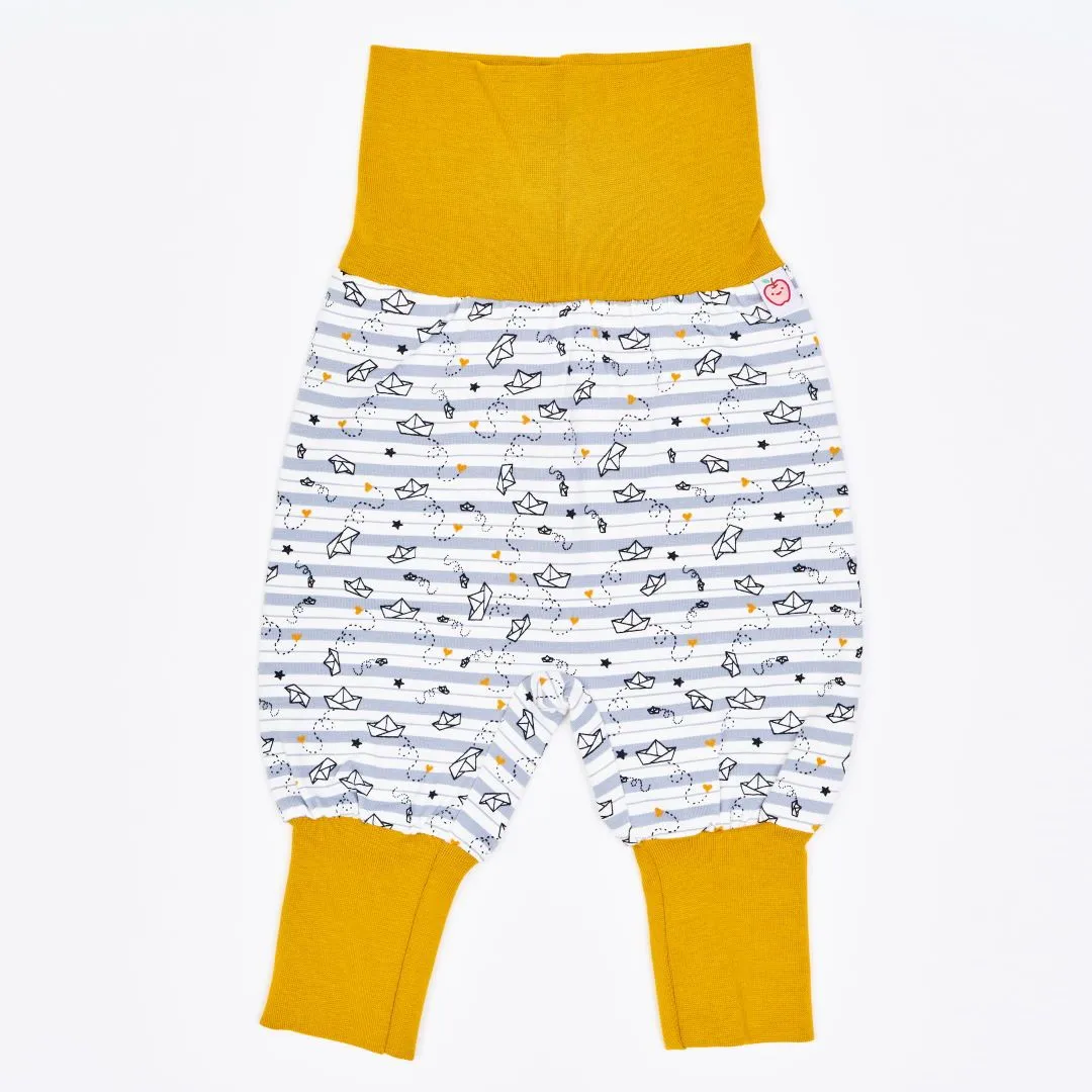 Organic rib pants "My little golden Ship" made from 95% organic cotton and 5% elasthane