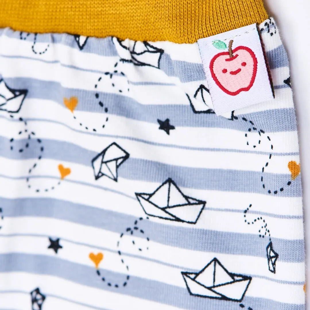 Organic rib pants "My little golden Ship" made from 95% organic cotton and 5% elasthane